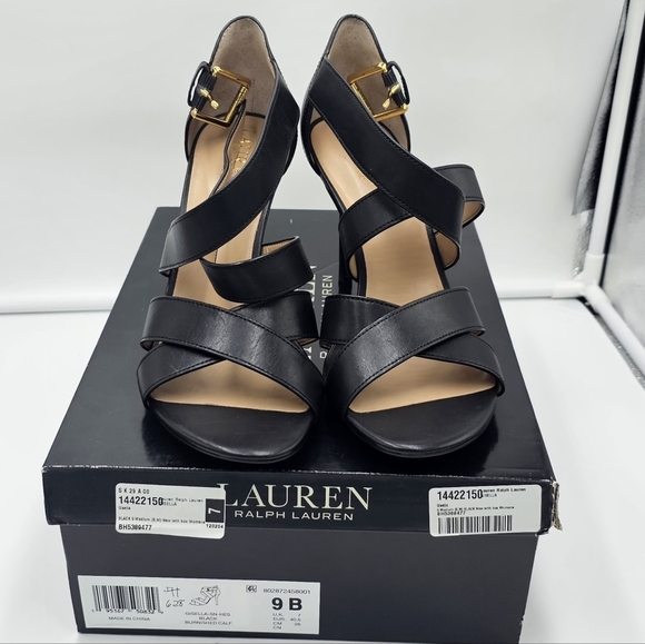 Lauren Ralph Lauren Black Leather Gisella Open Toe Pumps Size 9M EUC - Picture 3 of 9
